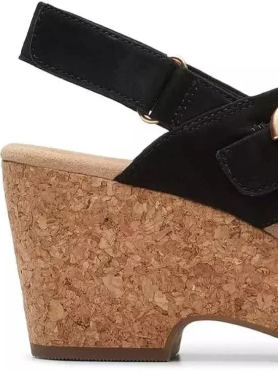Clarks Collection Women's Giselle Dove Wedge Sandal, Black Nubuck, 8.5 Medium US - Picture 4 of 7